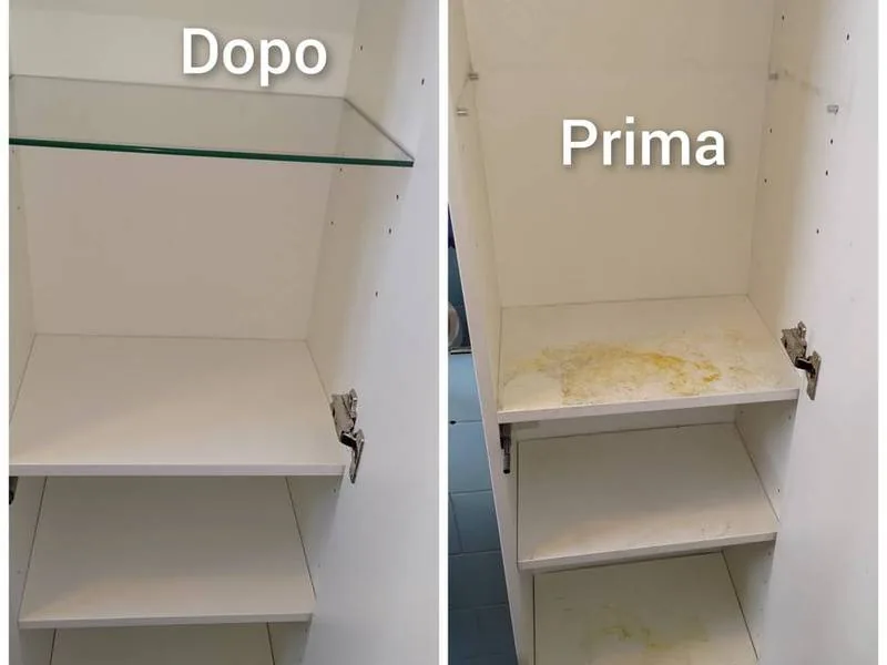 Ripiani prima e dopo la pulizia